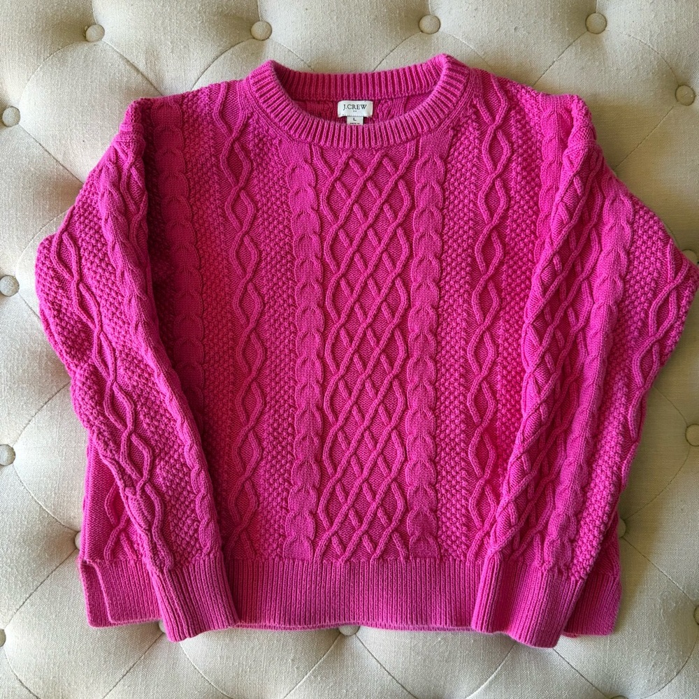 Hot Pink Preppy Cable Knit Sweater